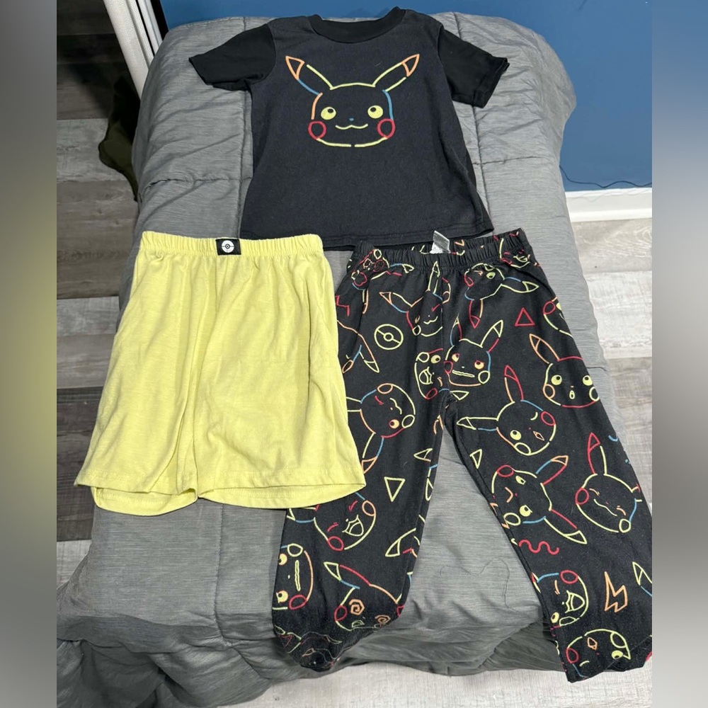 Pokemon Pikachu Black and Yellow Pajama Set-3-piece shirt, pants and shorts